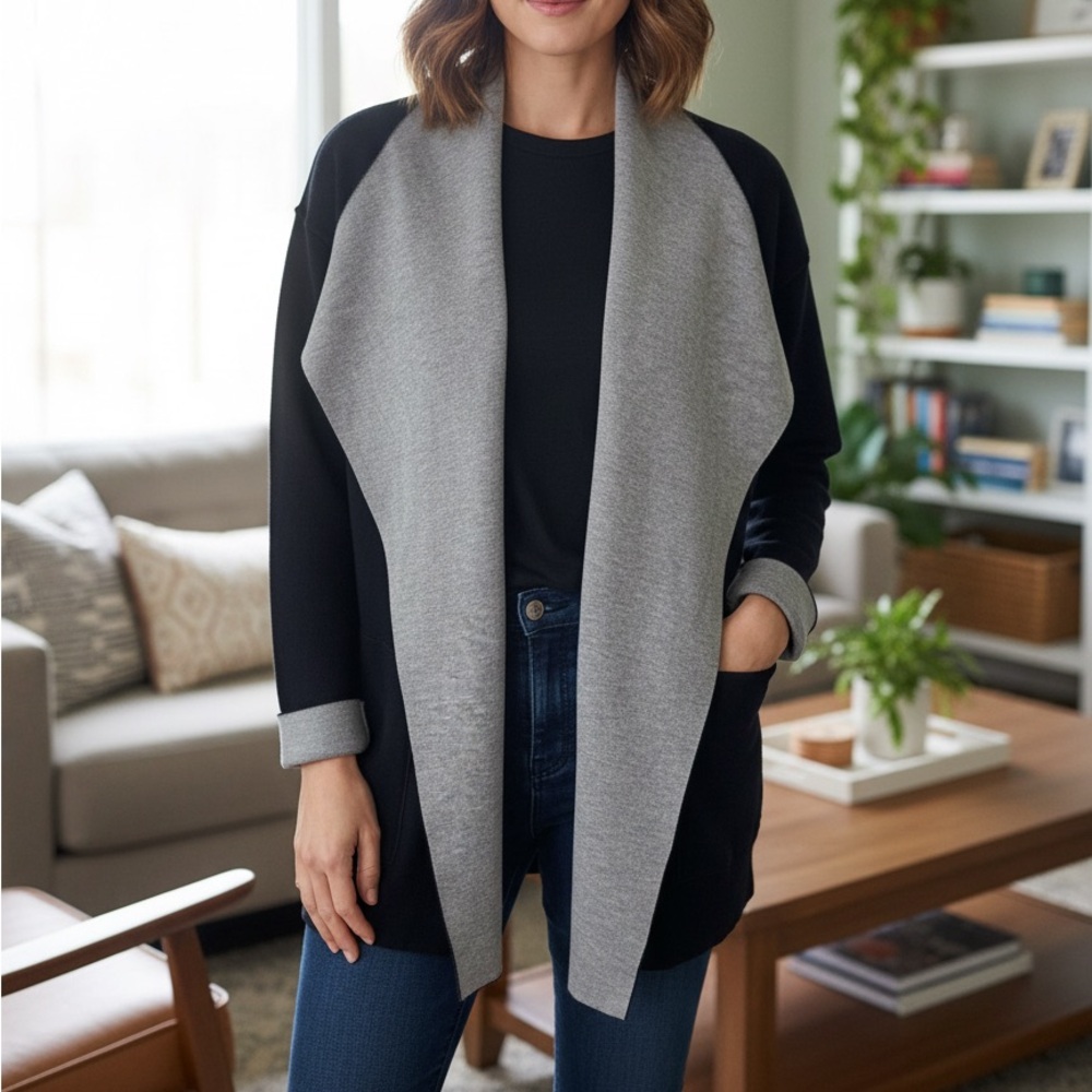 J. Jill Blue and Gray  Cotton Blend Open Front Cardigan size S